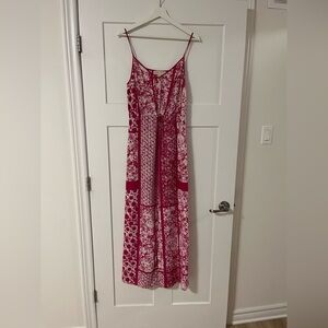 Michael Kors Red and White Patchwork Spaghetti-Strap Maxi Dress